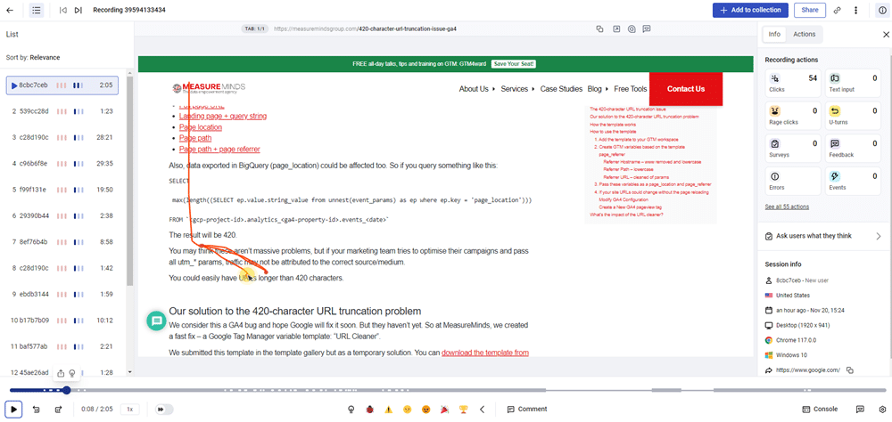 Hotjar session replays