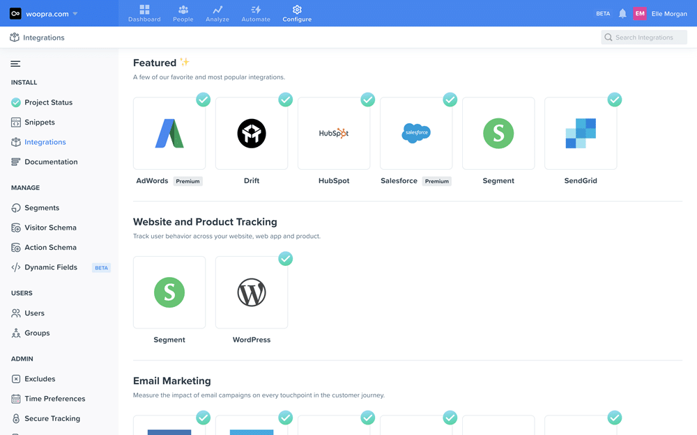 Woopra integrations