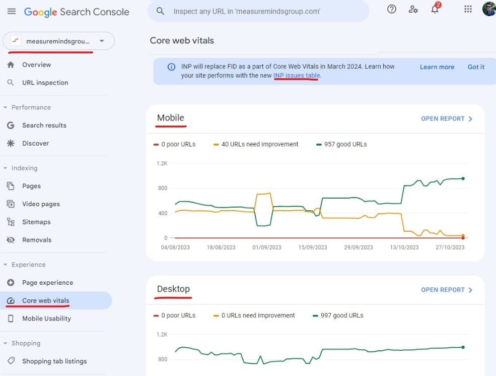 Core web vitals - website migration check