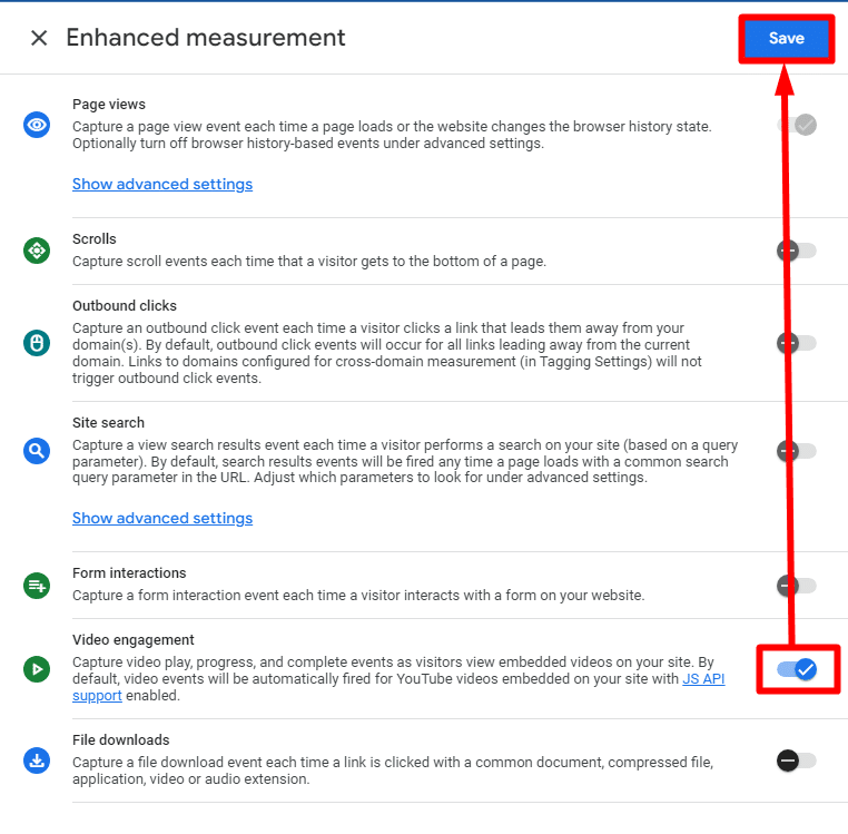 only video engagement event is on for enhances measurement for video tracking