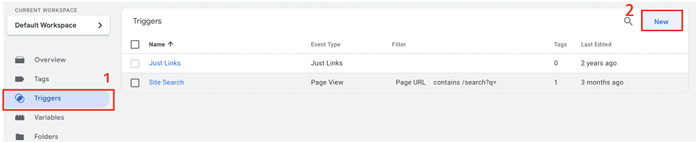 Button for creating a new trigger