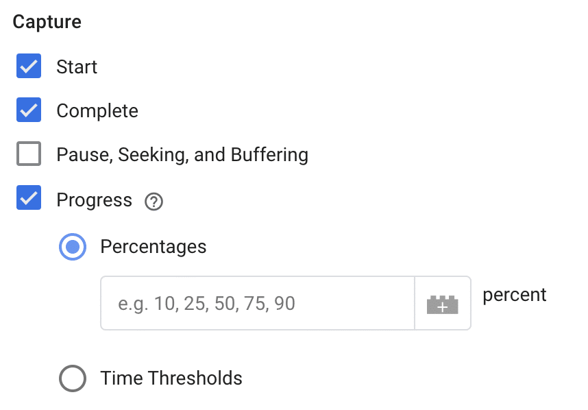 Capturing start, complete & progress of the video