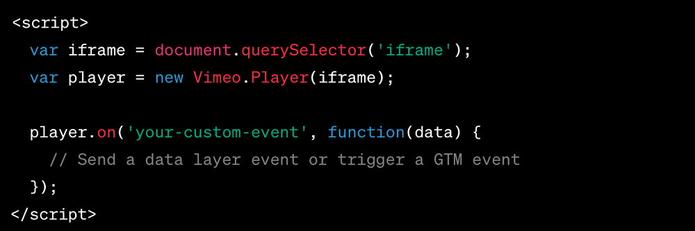 JavaScript code that captures the Vimeo video's custom events