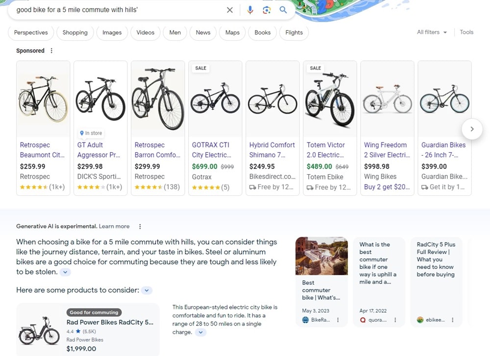 Search generative experience serp