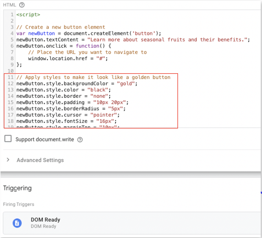 Creating button using javascript