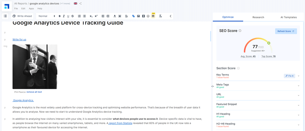 Refreshing content with scalenut