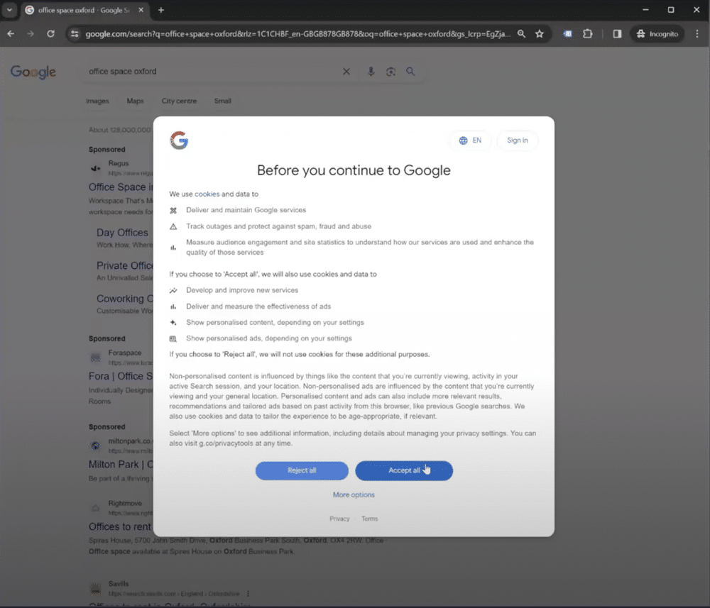 consent banner by google