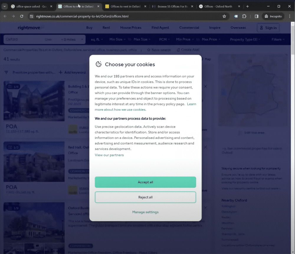 consent banner of a site but the website itself remained scrollable