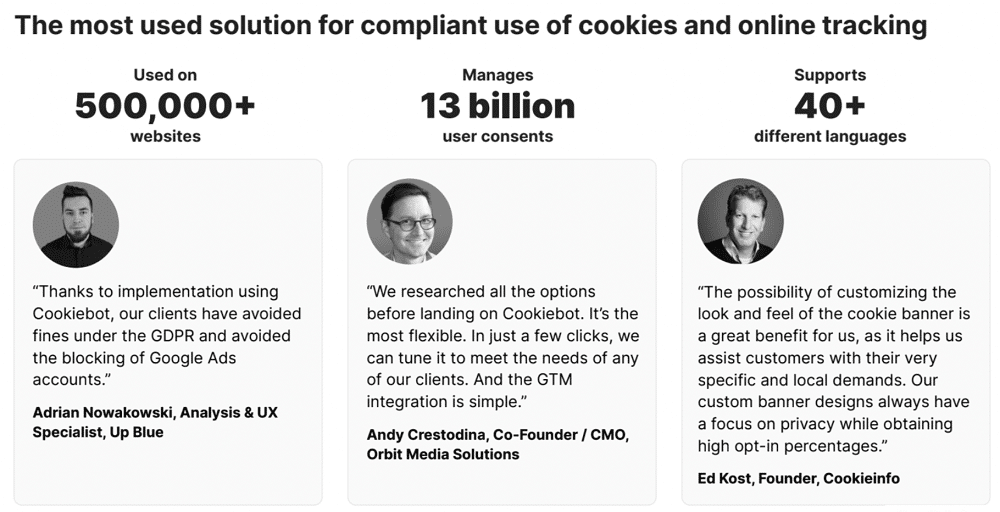 reviews from Cookiebot's reseller partners