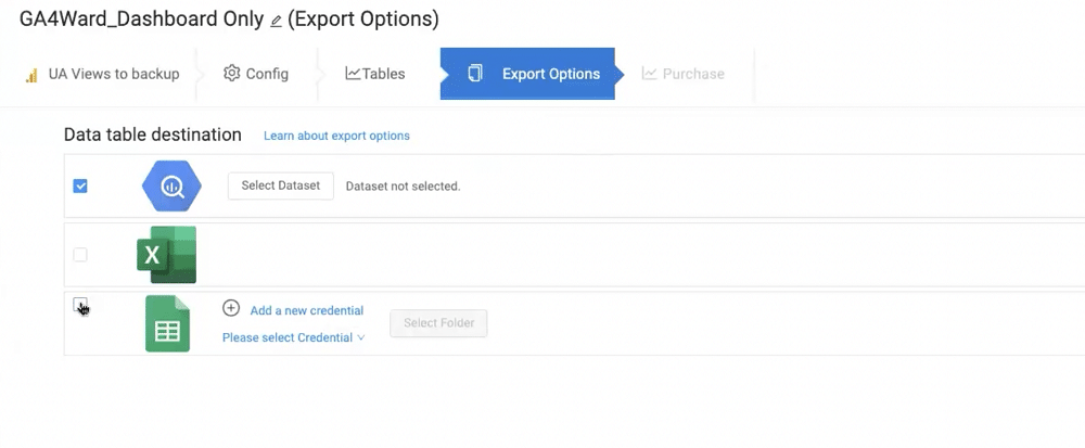 Selecting an export location