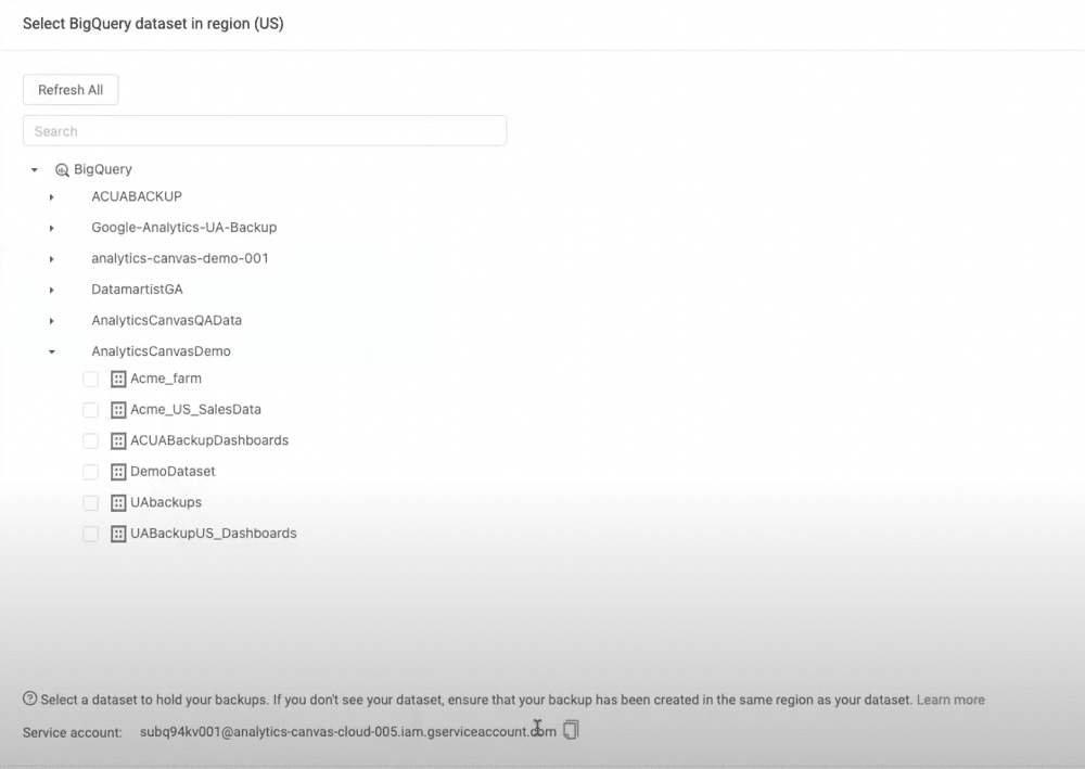 Choosing bigquery as where the data will go