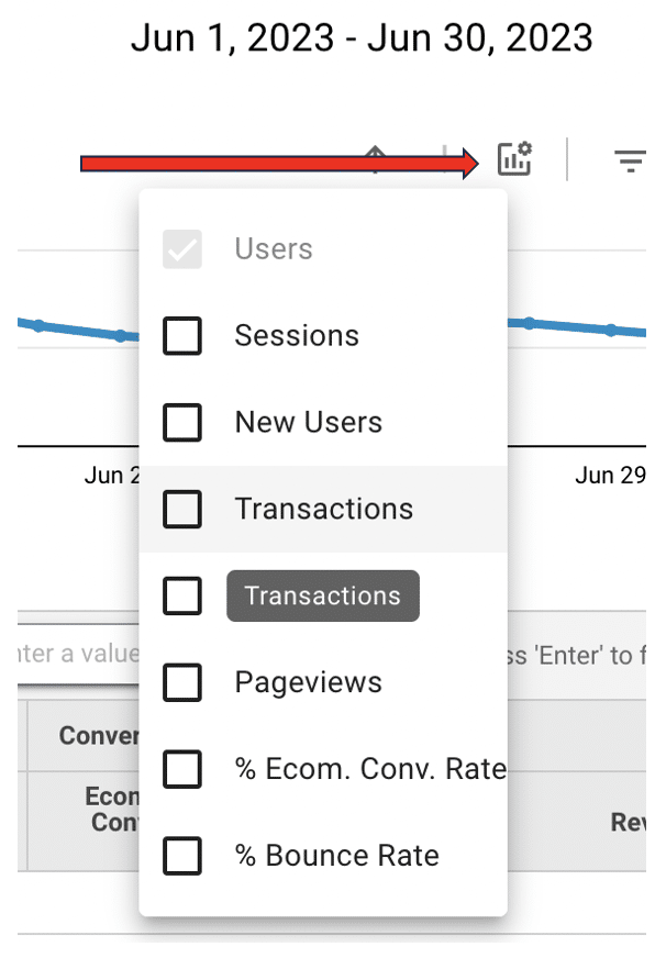 Changing the metrics from ‘optional metrics’ in looker studio