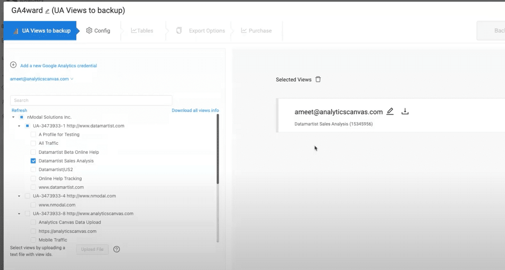 Choosing how many views to back up