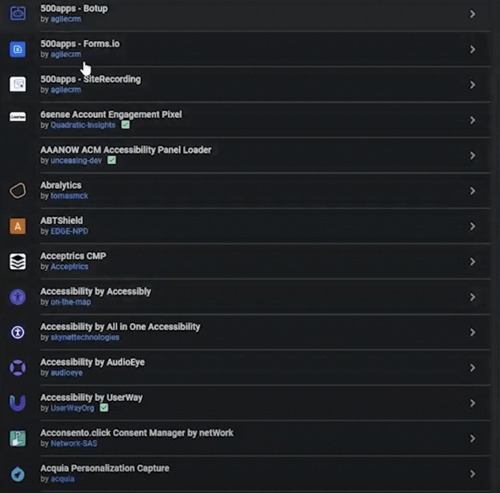 Screenshot of templates in GTM template library