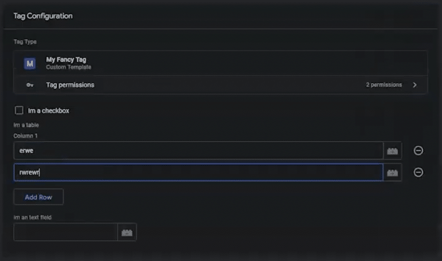 Creating a table in the tag template