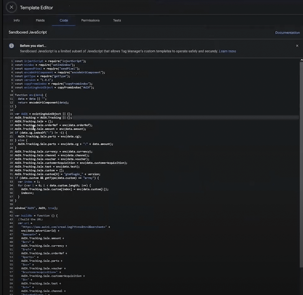Example of how Awin conversion tag can be implemented