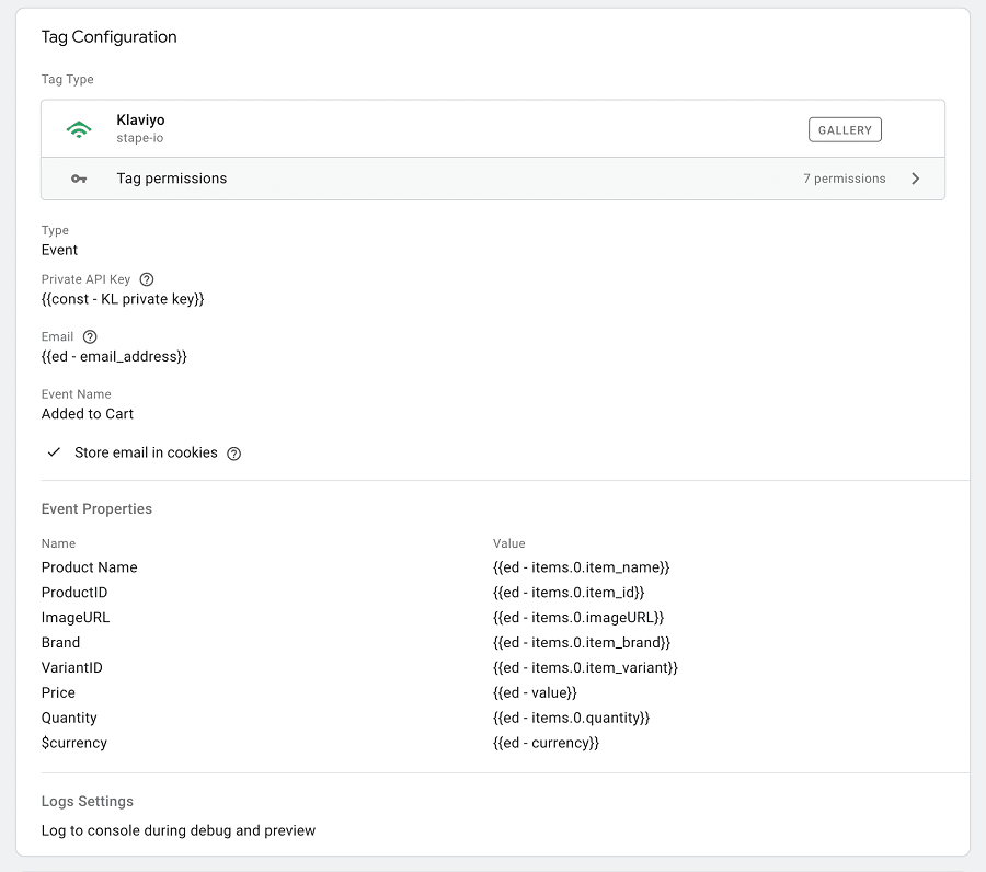 Configuring the Klaviyo tag