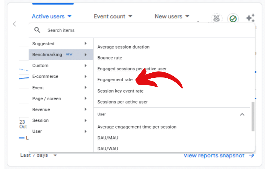 Selecting _Engagement rate_ as the metric