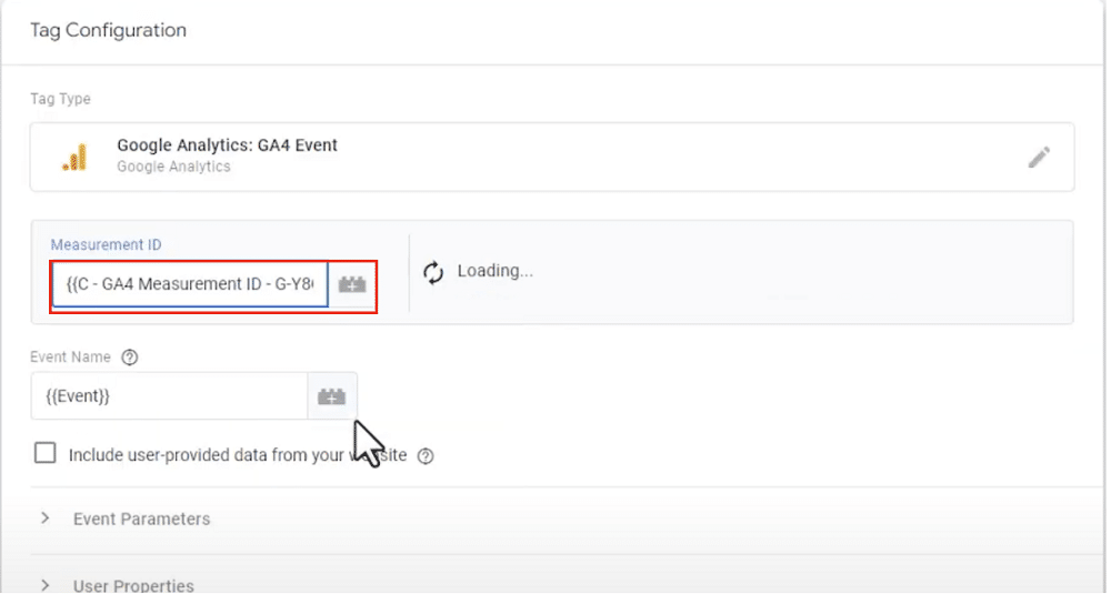 Measurement ID highlighted in a Tag configuration