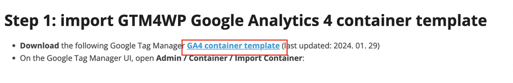 step to import GTM4WP google analytics 4 container template