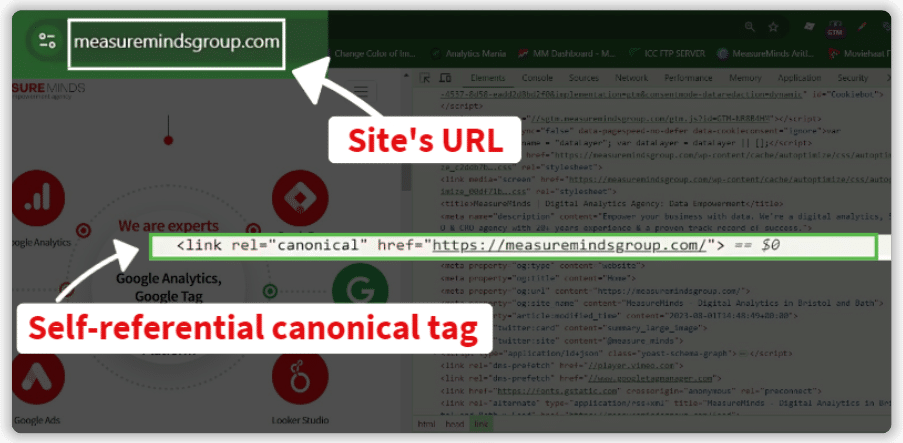 Self-referential canonical tags