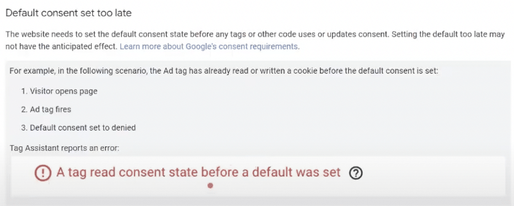 Details of when default consent set too late