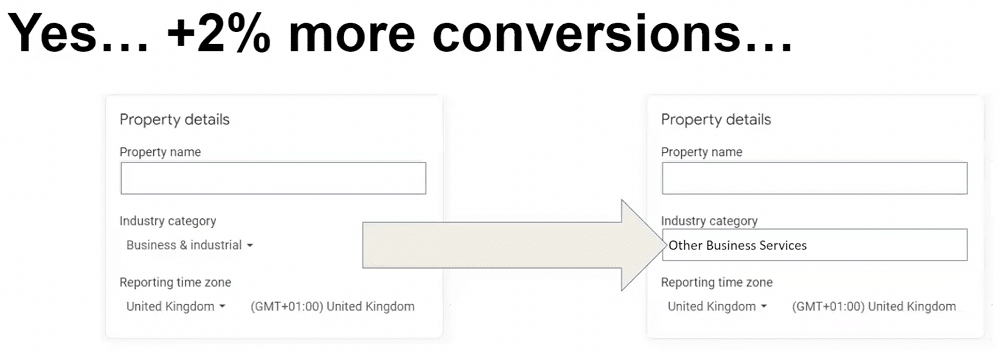Screengrab of showing two industry categories