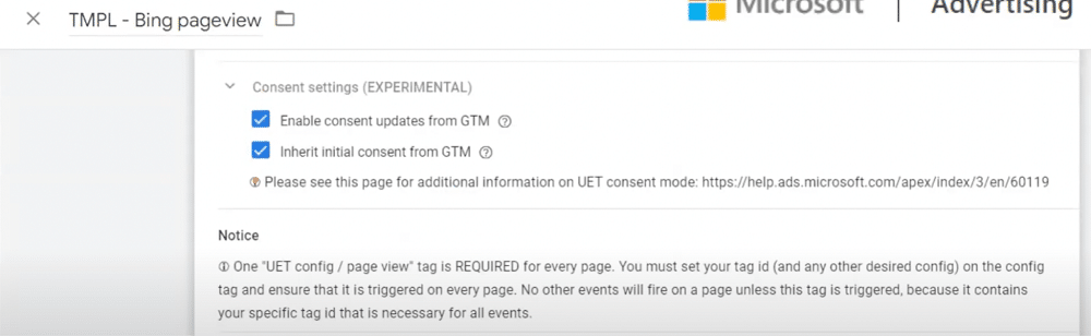 Option to activate bing consent mode modelling