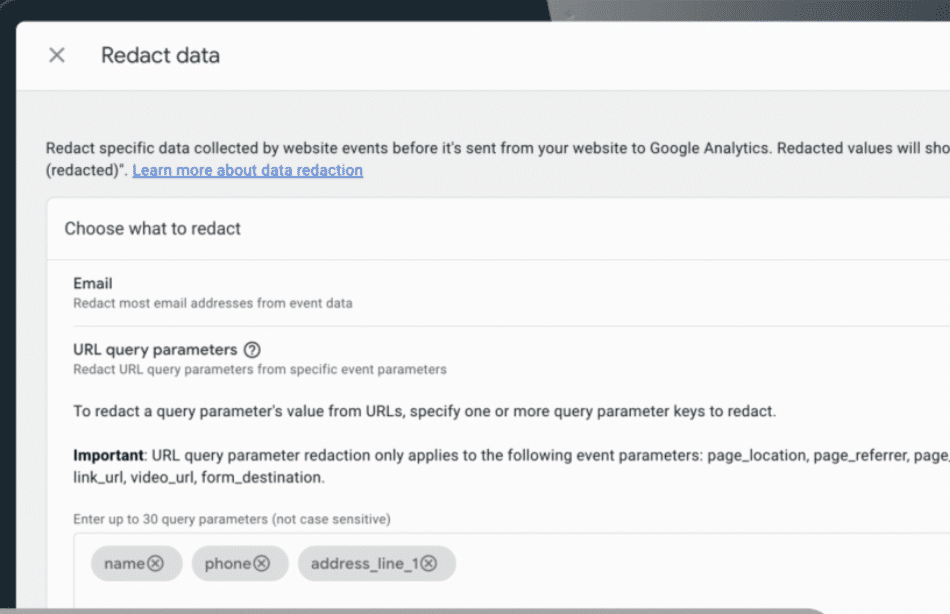 Redact data tool from GA4 interface