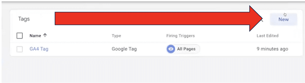 New button highlighted in the Tags section