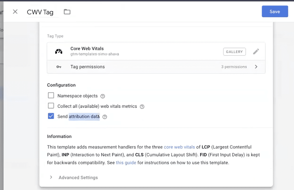 ‘Send Attribution data’ field has been checked