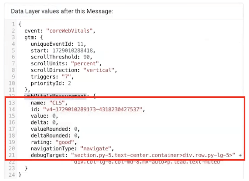 Data layer values of a event fired in GA4