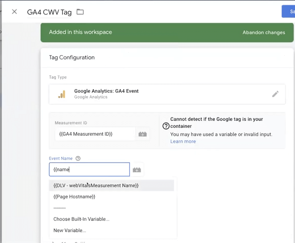 Changing the event name of a tag
