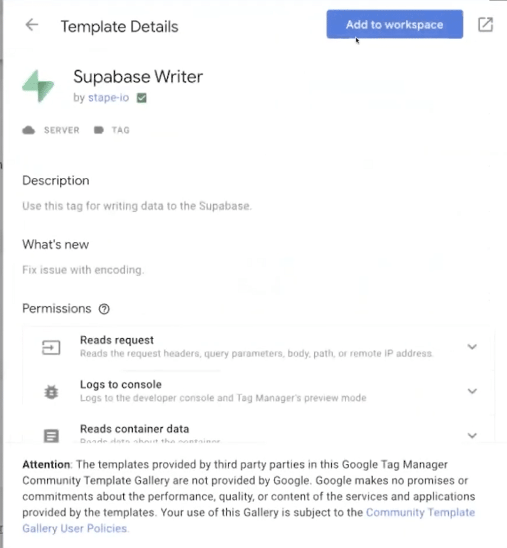 Details of 'Supabase Writer' Template 