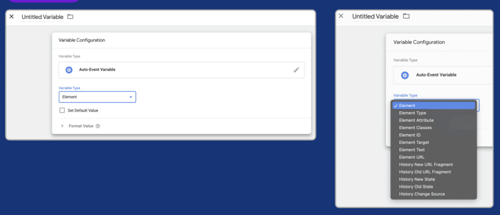 Selected Element as the variable type for a Auto-Event Variable