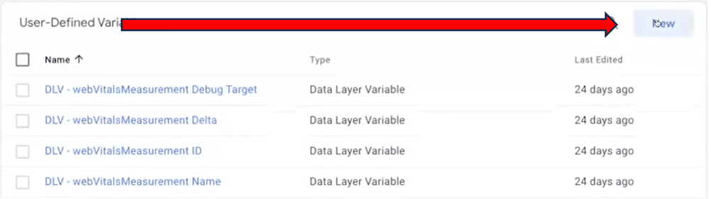 New button highlighted for the user-defined variables list