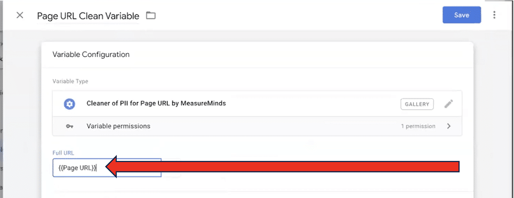 'Full URL' input field highlighted while configuring a variable