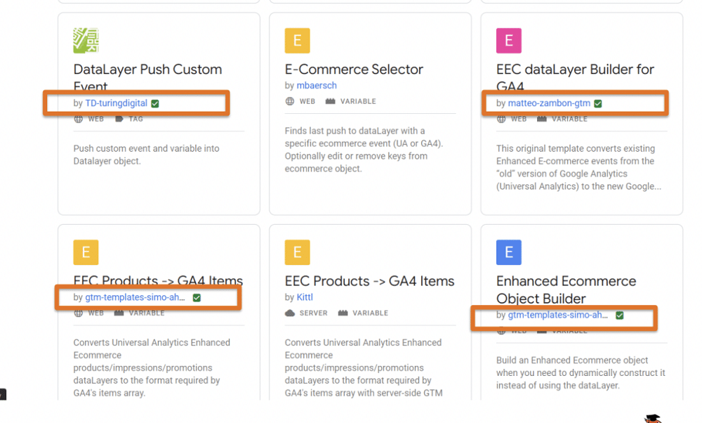 verified badge next to GTM templates highlighted