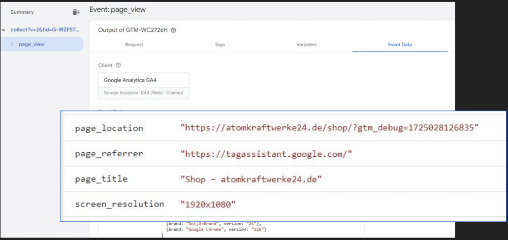 event data in GTM preview