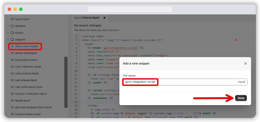 Adding a new snippet to shopify theme file