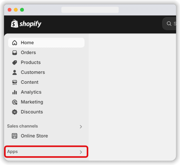 'App' section highlighted in a shopify account's interface