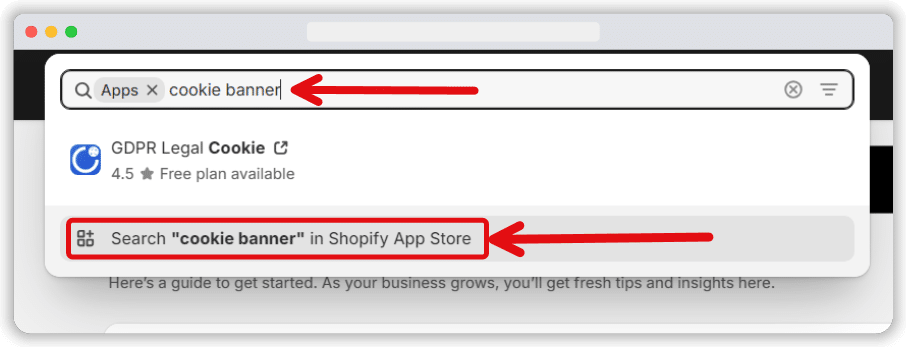 Search bar to put keywords for searching in Shopify app store