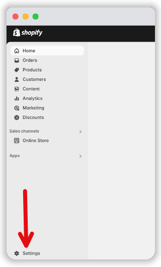 Store settion option pointed in Shopify admin interface