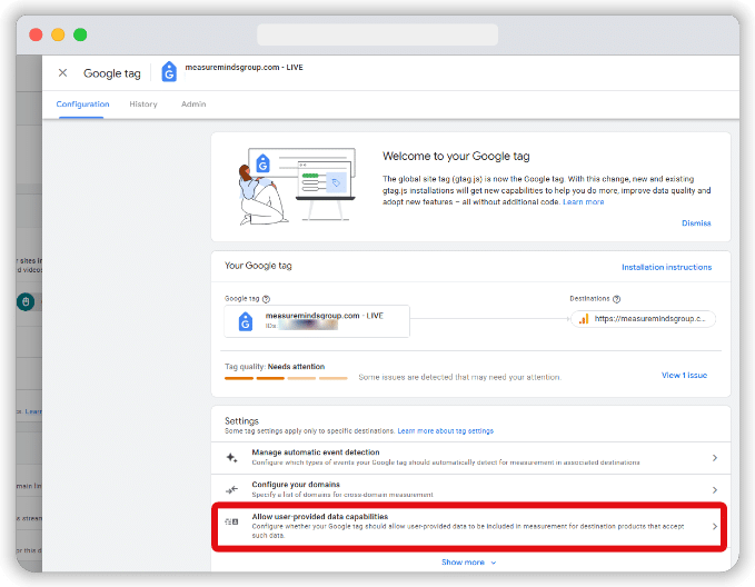 'Allow User-Provided Data Capabilities' option highlighted