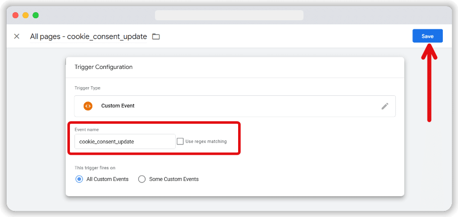 Setting up a custom trigger based on cookiebot content update status 