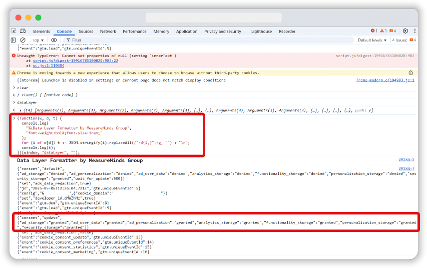 Checking data layer when consent has been given