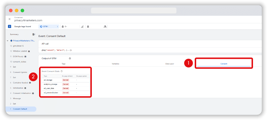Event consent status table highlighted