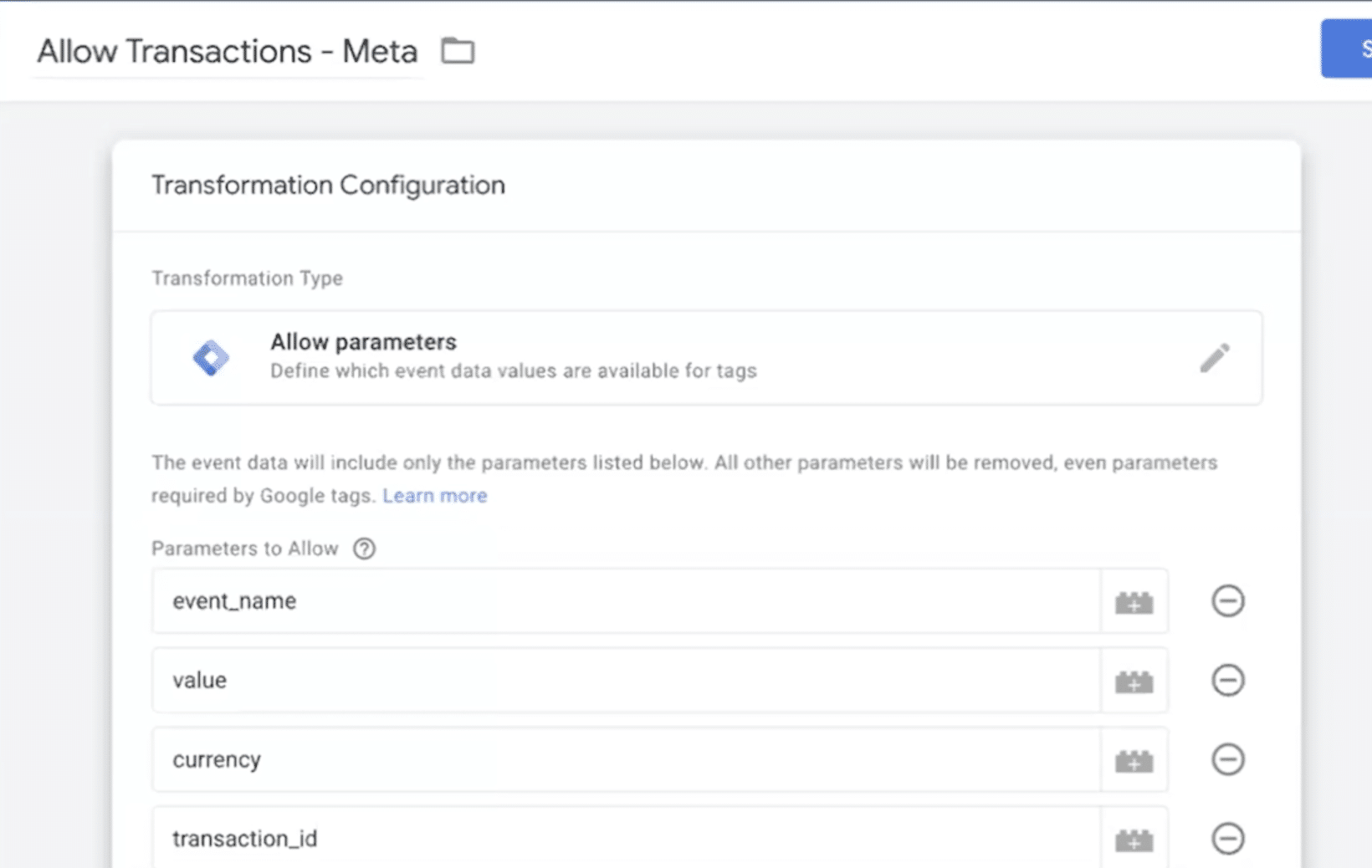 Transformation configuration for meta tags in sever side GTM
