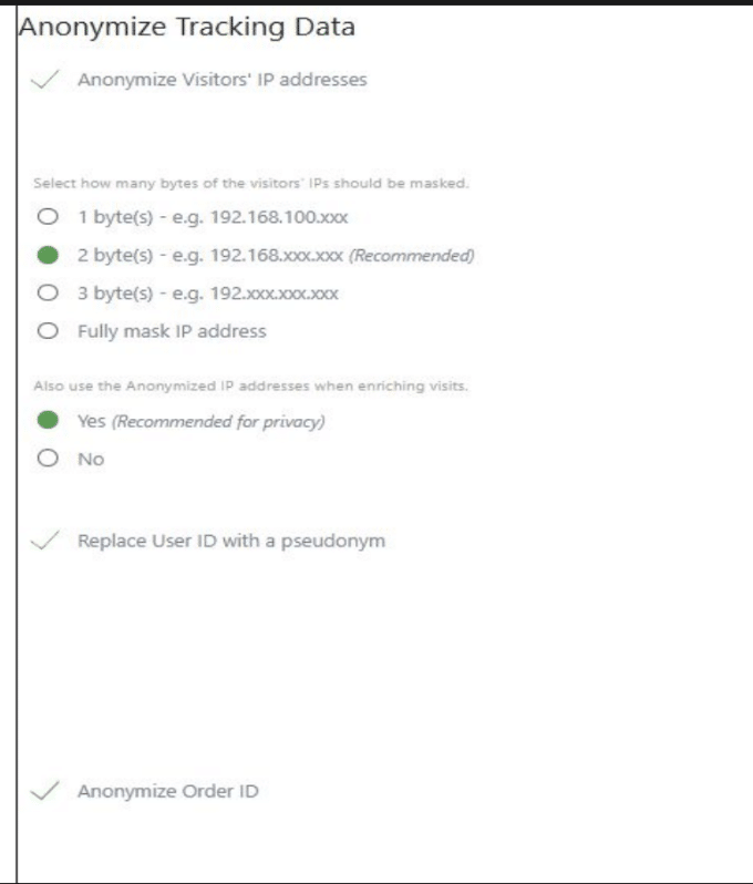 Interface of Matomo when one can anonymize tracking data