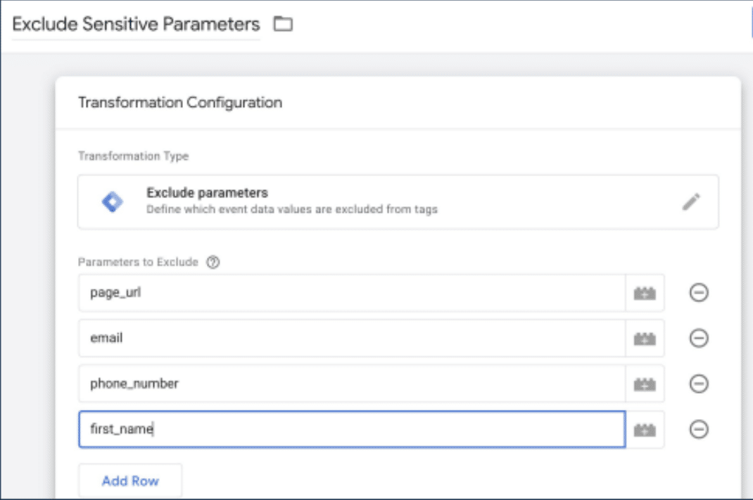 Excluding sensitive parameters usng transformation